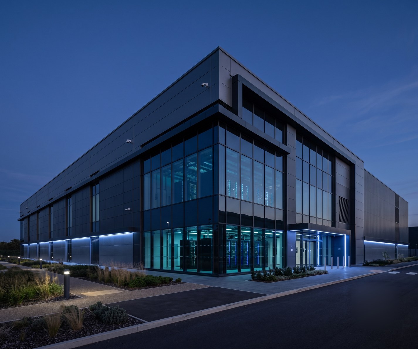 Gulf Data Hub data centre facade at dusk