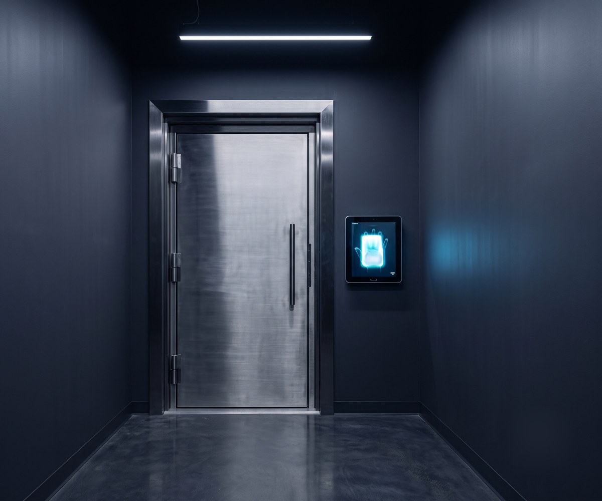 Secure data centre entrance with biometric access control